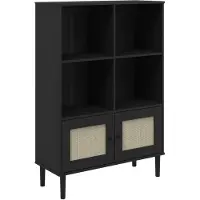 vidaXL Boekenkast SENJA rattan-look 90x35x130 cm grenenhout zwart