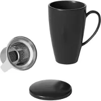 Intirilife Koffiekopje Theekop theemok met deksel en thee-ei in Zwart met een inhoud van 350 ml - Porseleinen Voor heerlijk koffie- en theeplezier wanneer u maar wilt