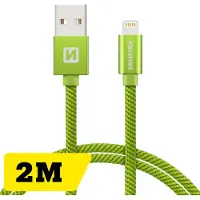 Swissten Lange Lightning Oplaadkabel 2 meter – voor iPhone & iPad – Gevlochten Nylon USB-A Kabel – Groen