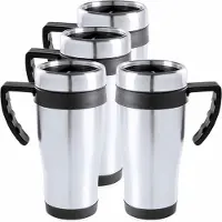 Carson 10x Roestvrijstalen thermo bekers zwart 500 ml - RVS warmhoudbekers