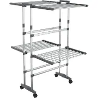 vidaXL Droogrek 2-laags met wieltjes 60x70x106 cm zilverkleurig