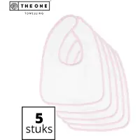 The One Towelling Baby Slab - 26 x 37 cm - 5 Stuks - Voordeelverpakking - Slabbetjes - 100% Katoen - Klittenband sluiting - Wit/Roze