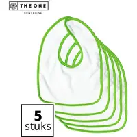 The One Towelling Baby Slab - 26 x 37 cm - 5 Stuks - Voordeelverpakking - Slabbetjes - 100% Katoen - Klittenband sluiting - Wit/Limoengroen