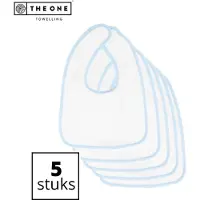 The One Towelling Baby Slab - 26 x 37 cm - 5 Stuks - Voordeelverpakking - Slabbetjes - 100% Katoen - Klittenband sluiting - Wit/Blauw