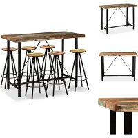 vidaXL Bar Set - Bar Sets - Bar Tafel En Kruk - Bar Tafels En Krukken - Barset massief gerecycled hout 7-delig