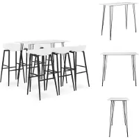 vidaXL Bartafelset - Wit - MDF en metaal - 120 x 60 x 105 cm - 6 barkrukken - PP en metaal - 48 x 47.5 x 95.5 cm - Set tafel en stoelen