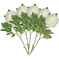 Mica Decorations Kunstbloem pioenroos - 5x - Creme - 76 cm - polyester - decoratie bloemen rozen