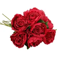 Mica Decorations Kunstbloemen boeket pioenroos - 8x - donker roze - 76 cm - polyester - decoratie bloemen