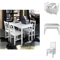 vidaXL Eetkamertafel En -stoel - Eetkamertafels- En Stoelen - Eettafel En -stoel - Eettafels En -stoelen - 5-delige Eethoek wit