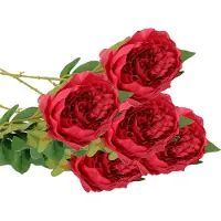 Mica Decorations Kunstbloem pioenroos - 5x - donker roze - 76 cm - polyester - decoratie bloemen rozen