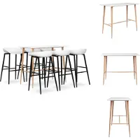 vidaXL Bartafel Houtlook MDF metaal 120x60x105 cm - 6 Barkrukken PP metaal 48x47.5x95.5 cm 74.5 cm - Wit - Set tafel en stoelen