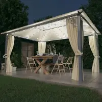 The Living Store De Living Store paviljoen met gordijnen en LED-lichtketting, afmetingen 400x300 cm, kleur crème, materiaal aluminium