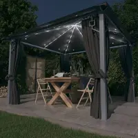 The Living Store De Living Store paviljoen met gordijnen en LED-lichtketting, 3x3 meter, antracietkleurig aluminium