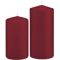 Trend Candles Stompkaarsen set van 2x stuks bordeaux rood 12 en 15 cm - Stompkaarsen