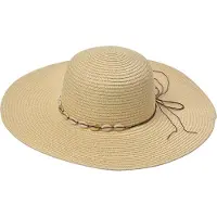Clayre & Eef Hoed Dames Beige Papierstro Schelpen