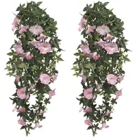 Mica Decorations 2x stuks groene Petunia lichtroze bloemen kunstplanten 80 cm - Kunstplanten
