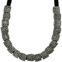 Behave - Ibiza Ketting - Leder en Vintage Antiek Mat Zilverkleurige Metalen Ringen