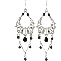Behave Vintage oorhanger - zilverkleur met zwarte kraaltjes -