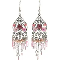 Behave - Zilverkleurige oorhangers met roze bloemen en kraaltjes - Fashion sieraden
