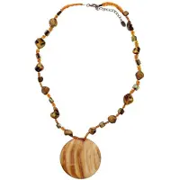 Behave - Lange bruine schelpenketting met ronde hanger, 57,5 cm