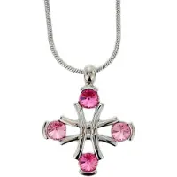 Behave - Zilverkleur ketting met roze stenen kruis hanger - Elegant detail
