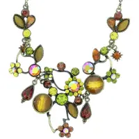 Behave - Ketting met blaadjes, bloemetjes en steentjes - Bruin/groen - Modeaccessoire met een natuurlijke uitstraling - Lengte 43 cm (+verlengketting 8,5 cm)