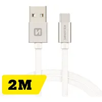 Swissten USB-C naar USB-A Oplaadkabel - Extra Lang 2M - Gevlochten - Snellaadkabel & Datakabel - Zilver