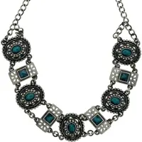 Behave - ketting oud-zilverkleur blauwe stenen - boho vintage stijl