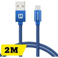 Swissten Gevlochten USB-C naar USB-A Kabel - 2M - Blauw