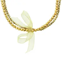 Behave - Goudkleurige Kralenketting met Strik - 120 cm