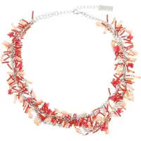 Behave - Ketting - Dames - Roze/Oranje - Double Layer - Kralen - Statement Ketting - Bohemian - 40 cm
