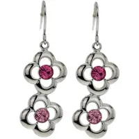 Behave Oorbellen hangers bloem zilver kleur met roze stenen