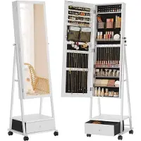 Songmics Oprolbare sieradenorganizer met passpiegel, Wit