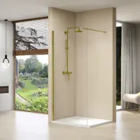 Van Rijn Inloopdouche products vaste wand 87-89x200 cm helder glas stabilisatiestang en gouden muurprofiel