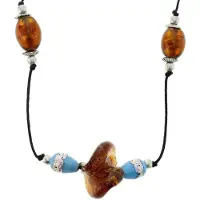 Behave - Lange kralenketting - Boho look - Zwart met bruin en blauw