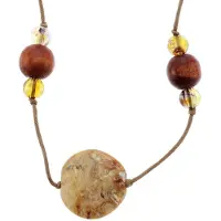 Behave Lange ketting van touw met bruine kralen – Nikkelvrije modeketting