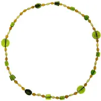 Behave - Lange ketting met bruine en groene glaskralen - 110 cm