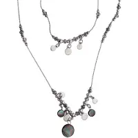 Behave - Dubbele Layer Ketting met Antraciet Grijze Schelpen Hangertjes - lengte 92 cm + 6 cm verlengketting