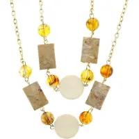 Behave - Lange dubbele goudkleurige ketting met beige kralen, 76 cm