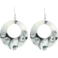 Behave - Zilverkleurige ronde oorhanger met stenen - Fashion sieraden