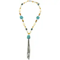 Behave - Ketting met turquoise en bruine kralen - Lange hanger - Nikkelvrij - 54 cm + 7,5 cm verlengketting