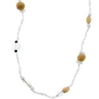Behave - Lange ketting met witte en beige kralen - 122 cm