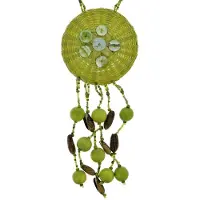 Behave - Groene Bohemian Ketting met Schelp en Hout - 64 cm