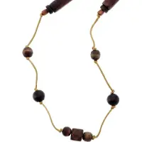 Behave Lange ketting van touw met houten kralen – Nikkelvrije modeketting