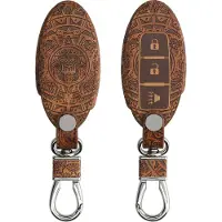 Kwmobile autosleutel hoesje geschikt voor Nissan 3-knops autosleutel - Autosleutel behuizing - Case in bruin / lichtbruin - Maya Kalender design