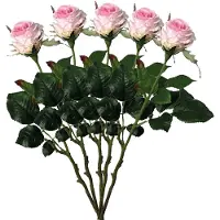 Mica Decorations Kunstbloem roos Elena - 5x - roze - 48 cm - kunststof steel - bloemen