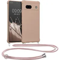 Kwmobile telefoonhoesjegeschikt voor Google Pixel 7a - Hoesje van siliconen met telefoonkoord - In kokosmelk