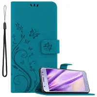 Cadorabo Bloemen Boekomslag (Galaxy J3 (2017)), Smartphonehoes, Blauw