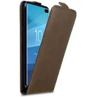 Cadorabo Flip als onzichtbaar deksel (Galaxy S10+), Smartphonehoes, Bruin