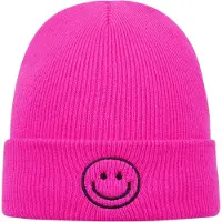 Yehwang Beanie - Muts - Smiley - Fuchsia - Acryl - One Size